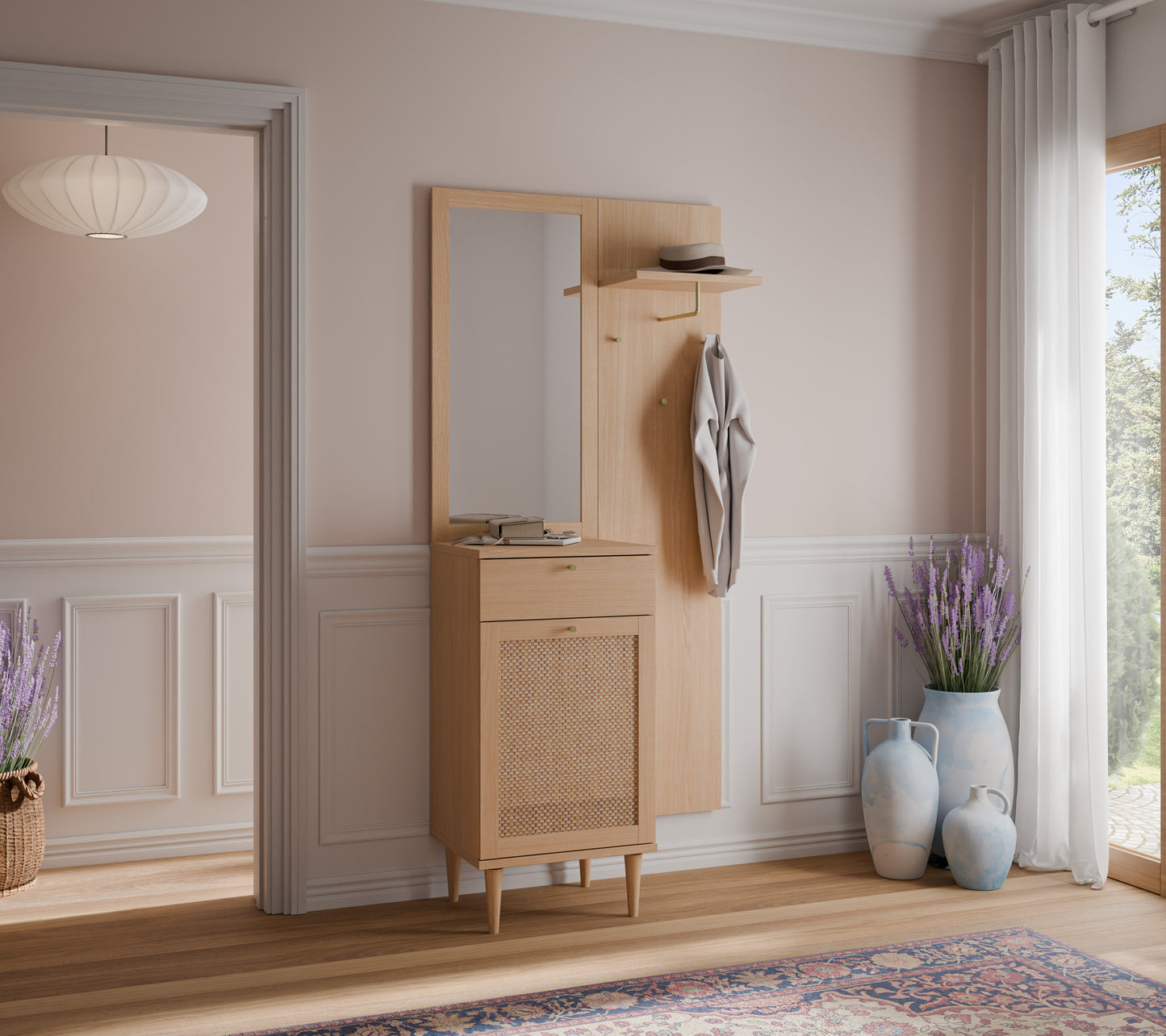 Cuier Mic Charleston, Stejar Elegancia si Polyrattan, 90.4 Cm