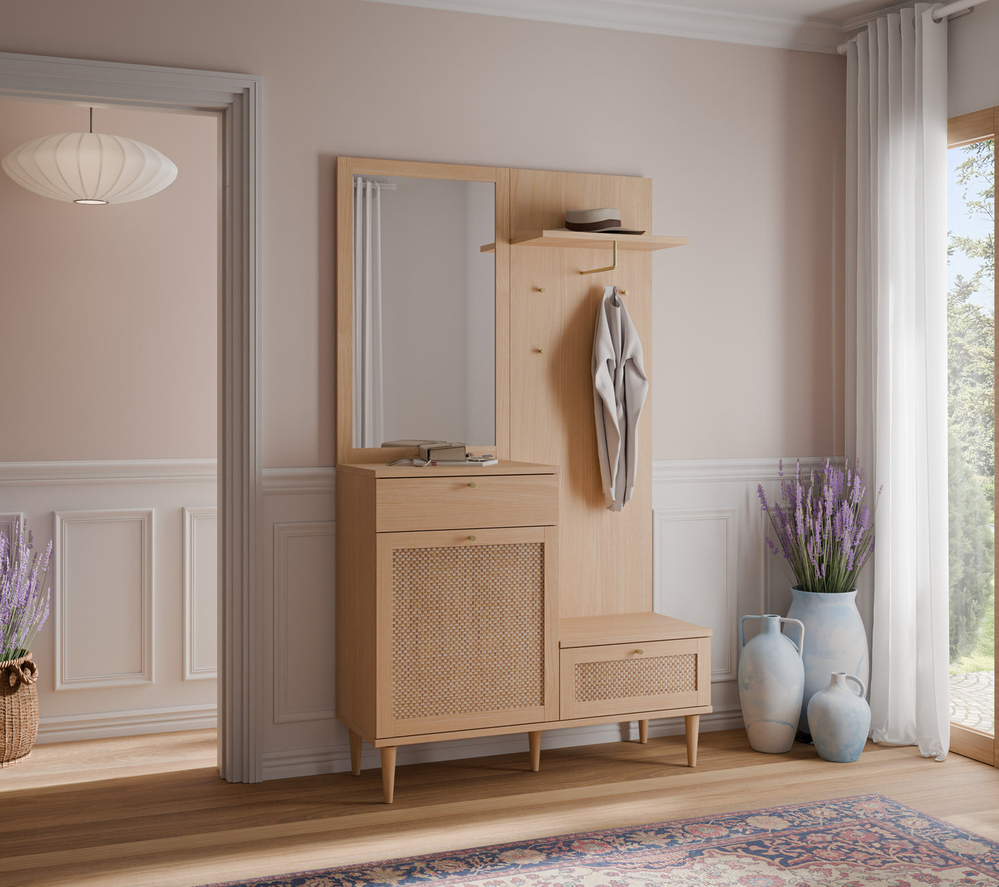 Cuier Mare Charleston, Stejar Elegancia si Polyrattan, 115.1 Cm