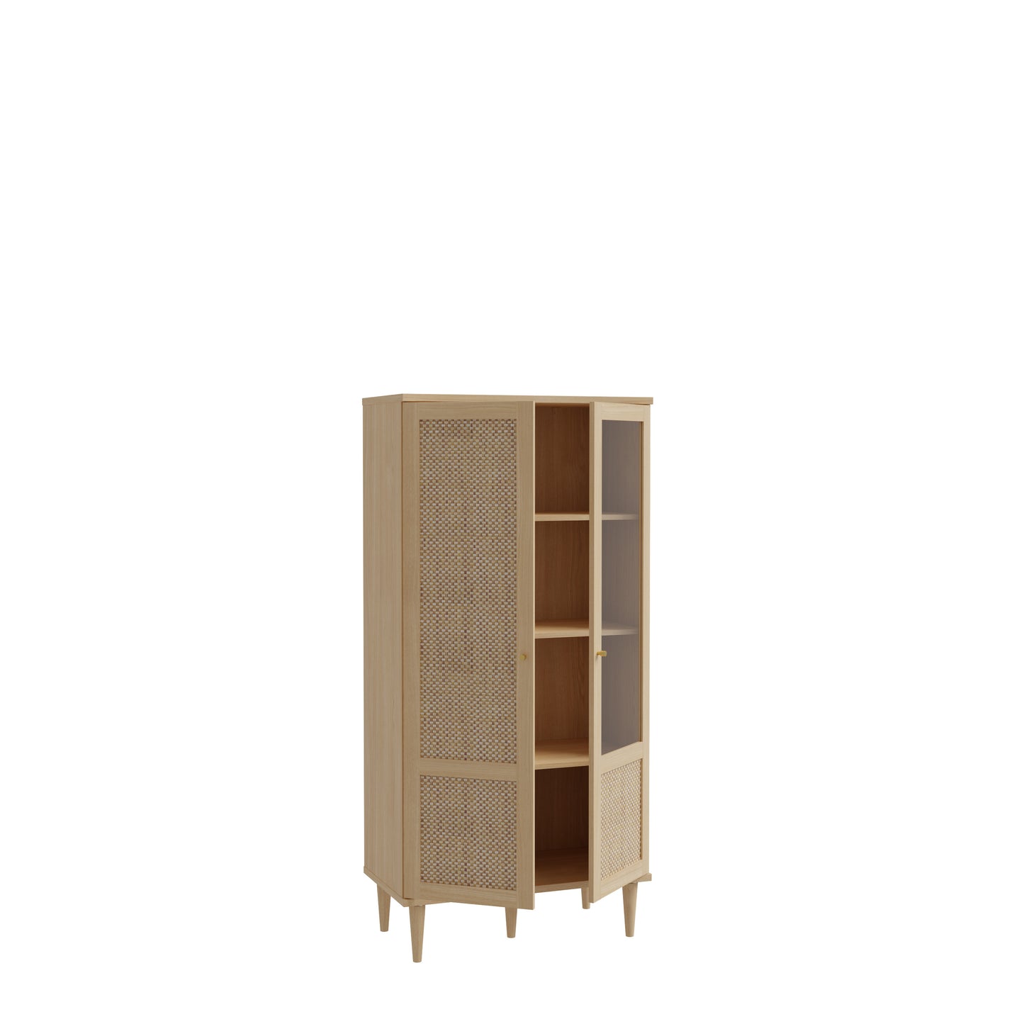 Vitrina 2 Usi Charleston, Stejar Elegancia Si Polyrattan, 80.1 Cm