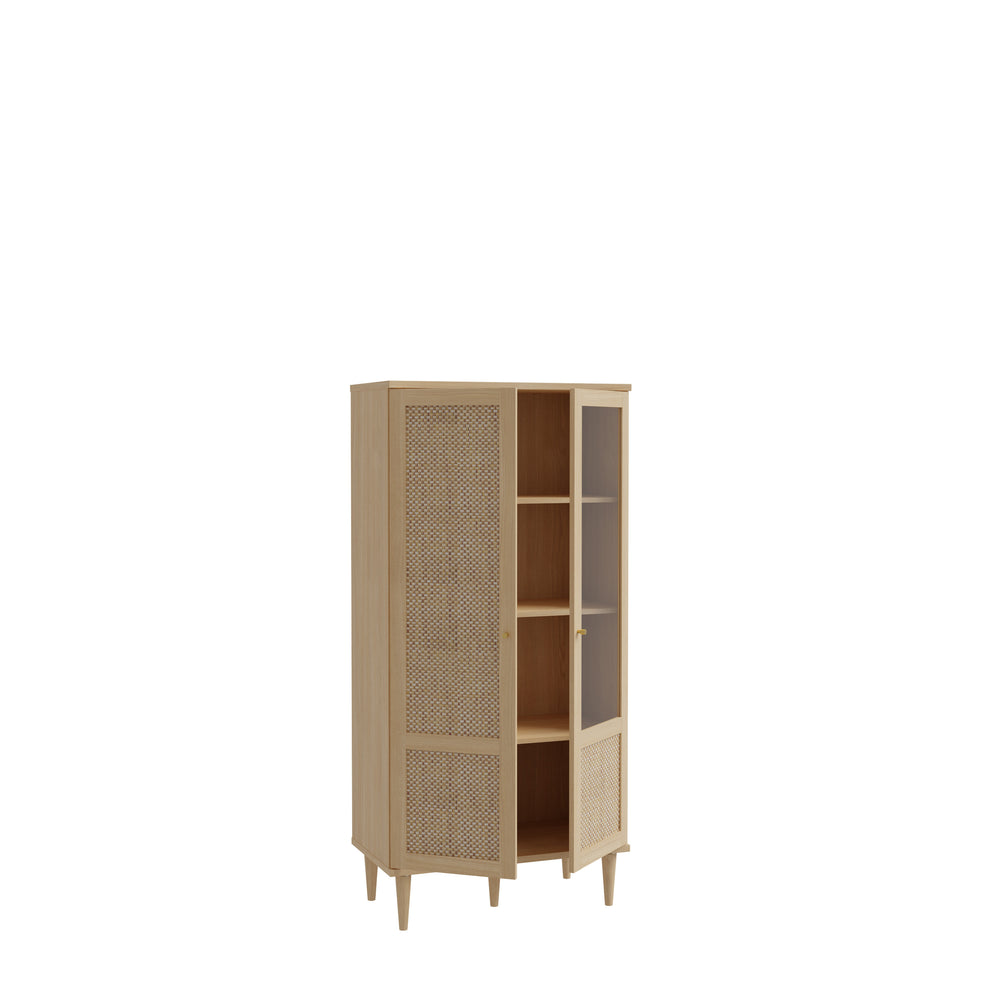 Vitrina 2 Usi Charleston, Stejar Elegancia Si Polyrattan, 80.1 Cm