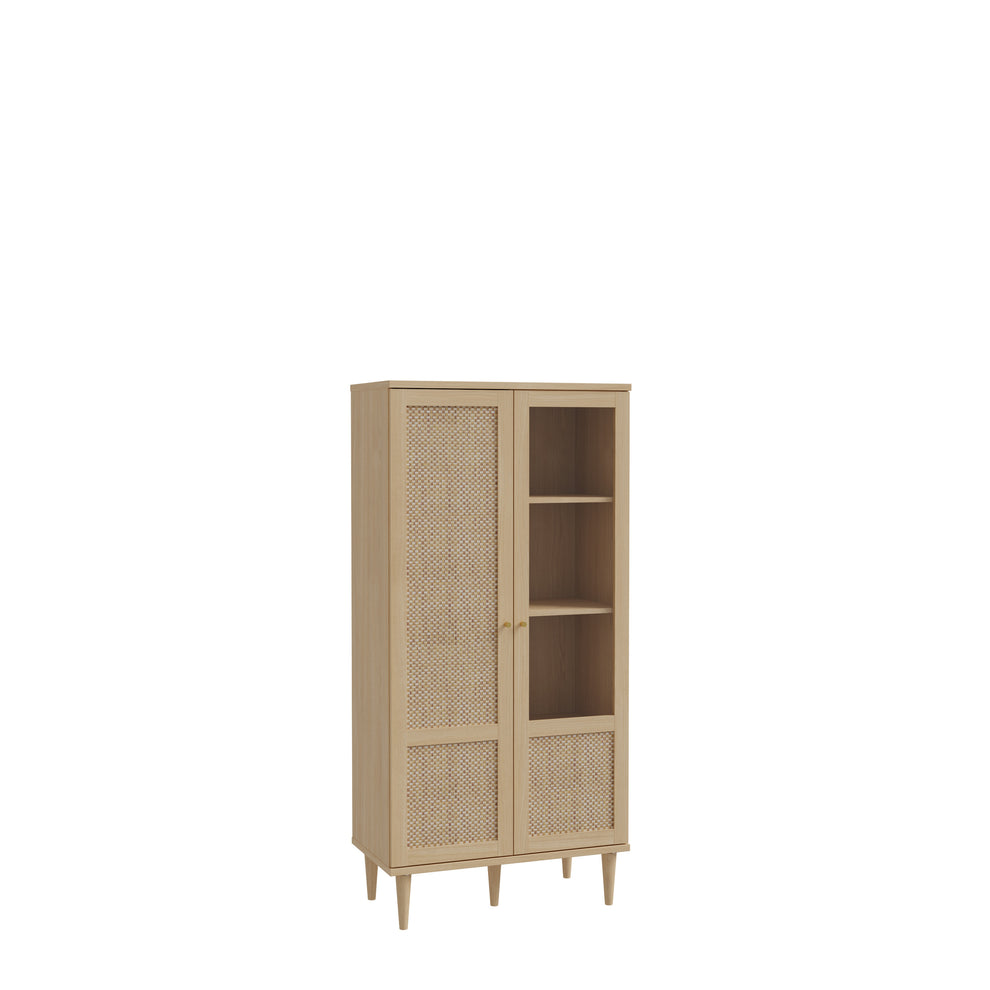 Vitrina 2 Usi Charleston, Stejar Elegancia Si Polyrattan, 80.1 Cm