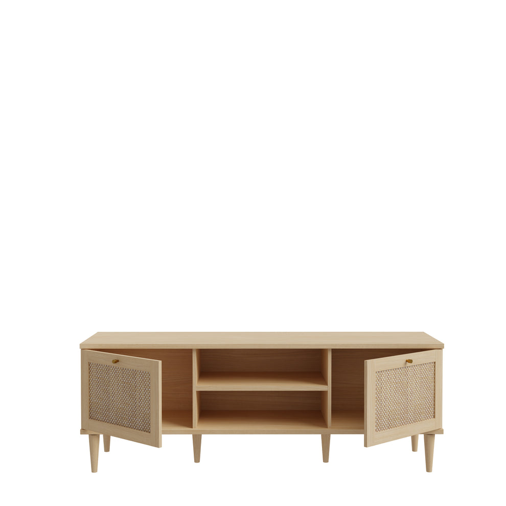 Comoda TV 2 Usi Charleston, Stejar Elegancia si Polyrattan 159.8 Cm