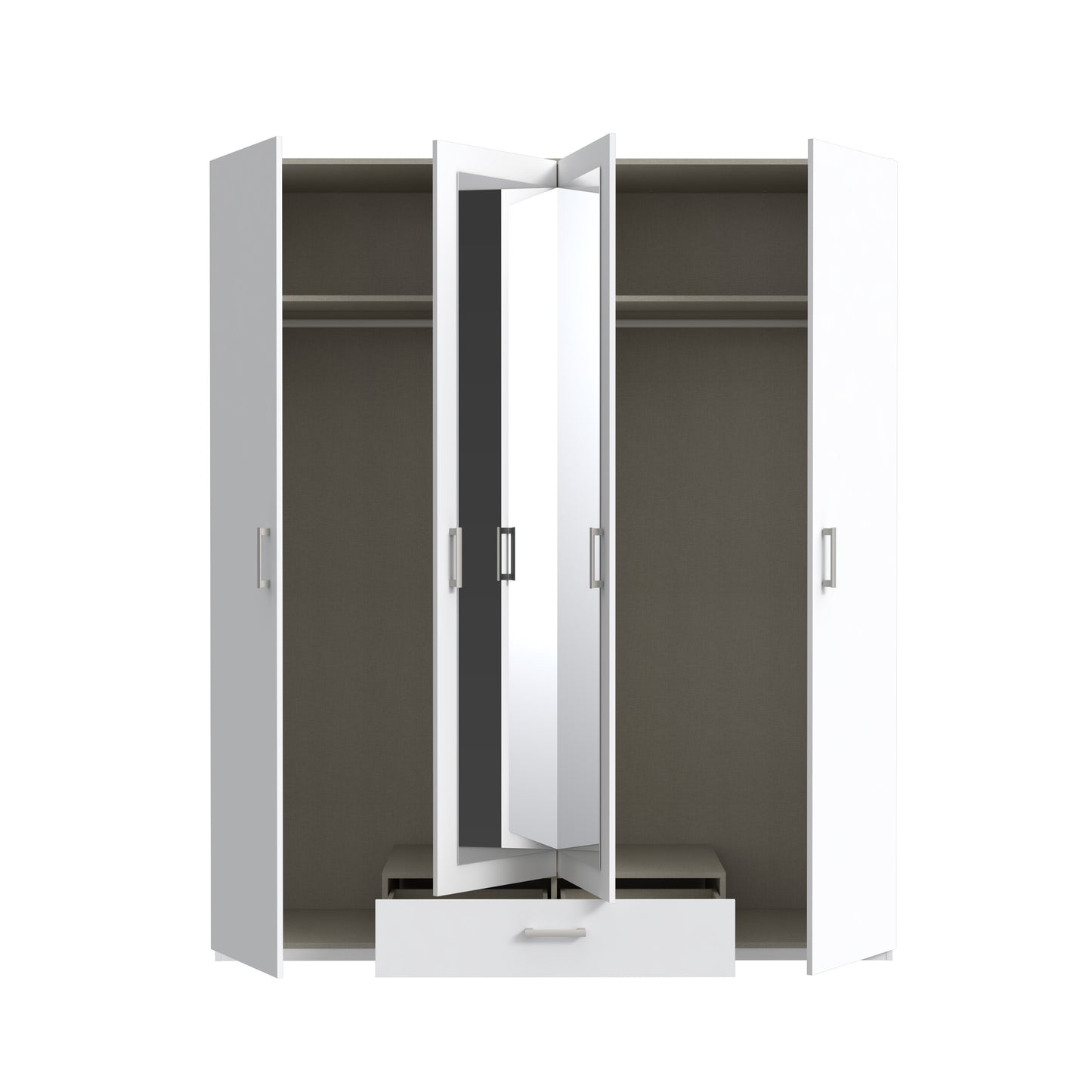 Dulap 4 Usi Si Oglinda  Ecobest 2 Alb, 177.5 Cm