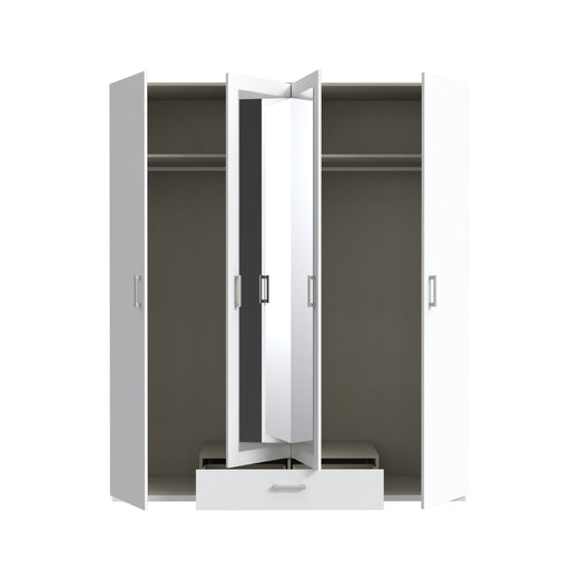 Dulap 4 Usi Si Oglinda  Ecobest 2 Alb, 177.5 Cm