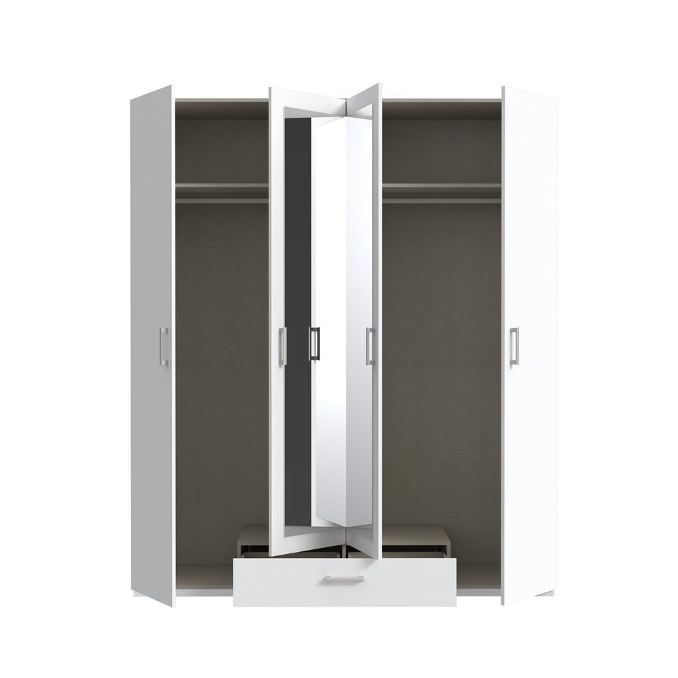 Dulap 4 Usi Si Oglinda  Ecobest 2 Alb, 177.5 Cm