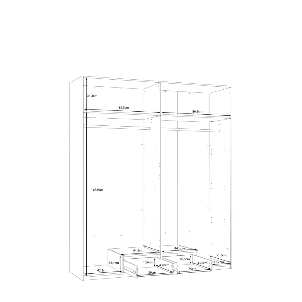 Dulap 4 Usi Si Oglinda Ecobest 2 Stejar Mauvella, 177.5 Cm