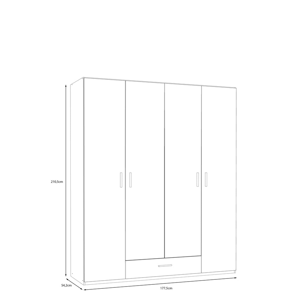 Dulap  4 Usi Si 1 Sertar Ecobest 2 Stejar, 177.5 Cm