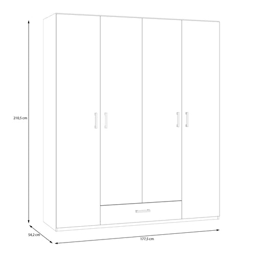 Dulap 4 Usi Si 1 Sertar  Ecobest 2 Alb, 177.5 Cm