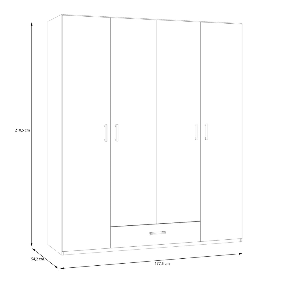 Dulap 4 Usi Si 1 Sertar  Ecobest 2 Alb, 177.5 Cm