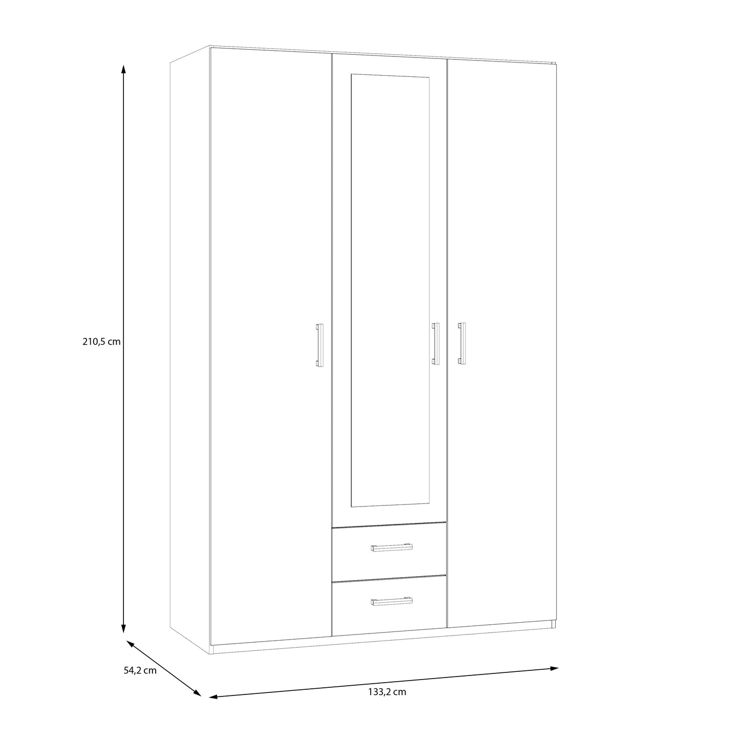 Dulap 3 Usi Si 2 Sertare Ecobest 2 Alb, 133.2 Cm