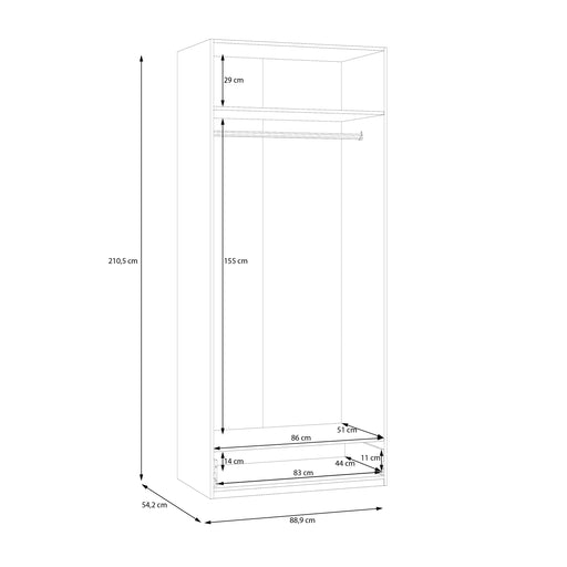 Dulap 2 Usi Si 1 Sertar Ecobest 2 Alb, 88.9 Cm
