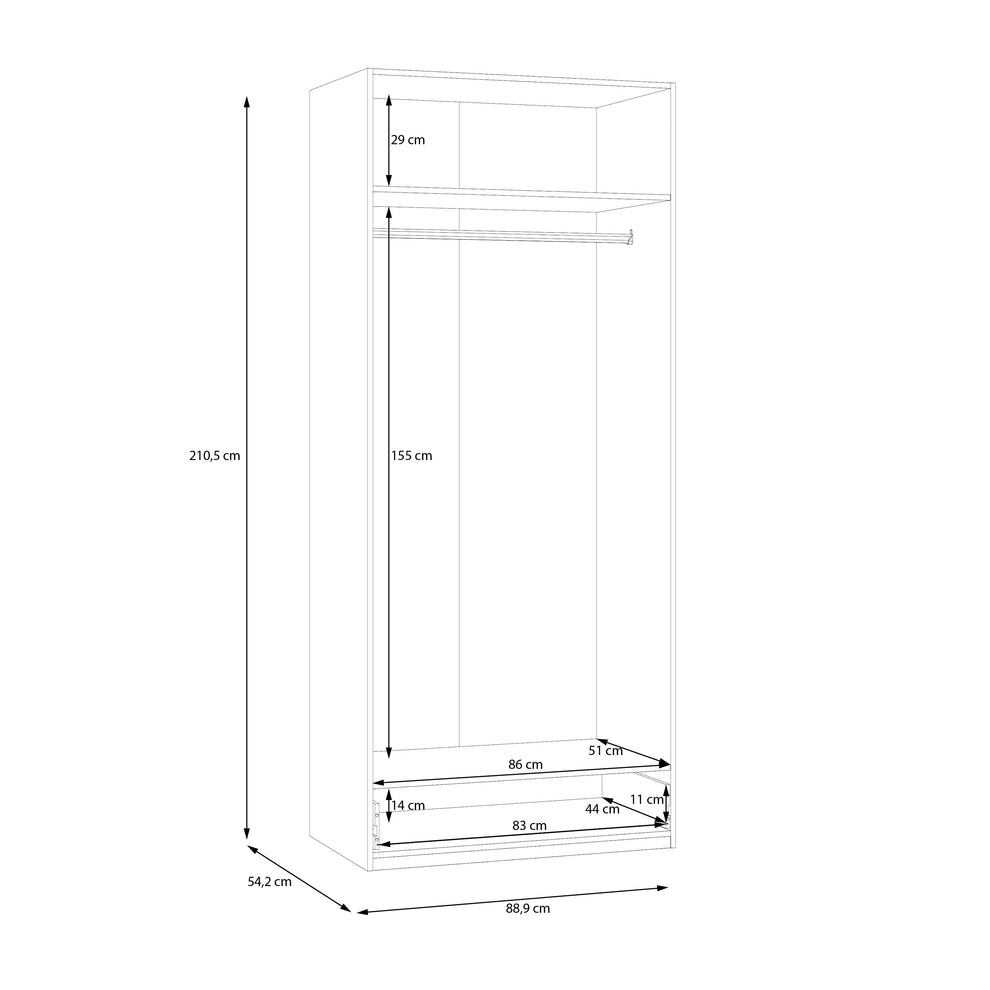 Dulap 2 Usi Si 1 Sertar Ecobest 2 Alb, 88.9 Cm