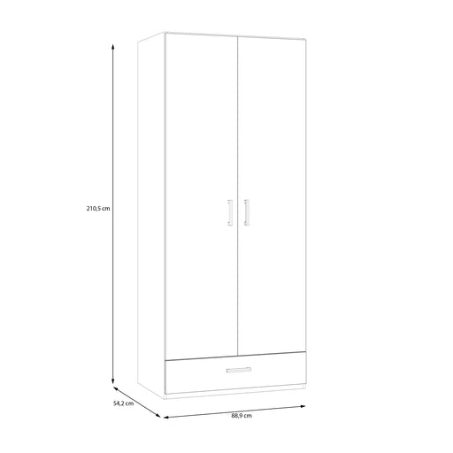 Dulap 2 Usi Si 1 Sertar Ecobest 2 Alb, 88.9 Cm