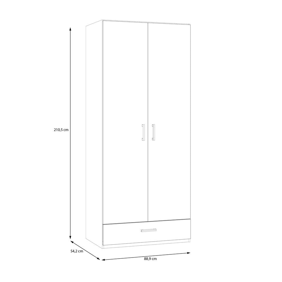 Dulap 2 Usi Si 1 Sertar Ecobest 2 Alb, 88.9 Cm