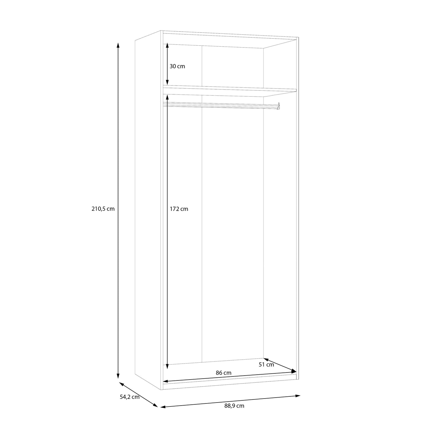 Dulap 2 Usi  Ecobest 2 Alb, 88.9 Cm