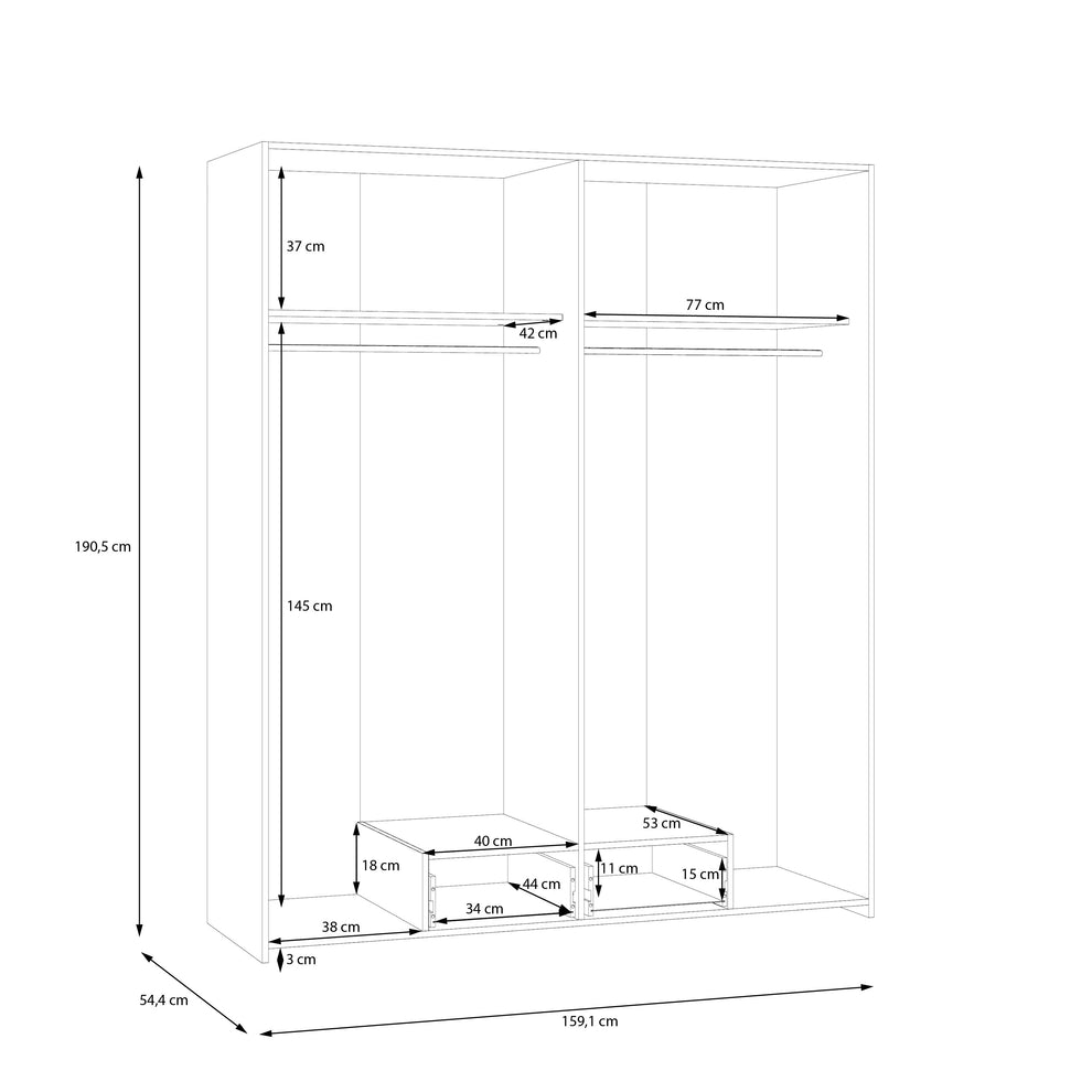 Dulap 4 Usi Ecobest Alb Si Stejar Puccini, 159.1 Cm