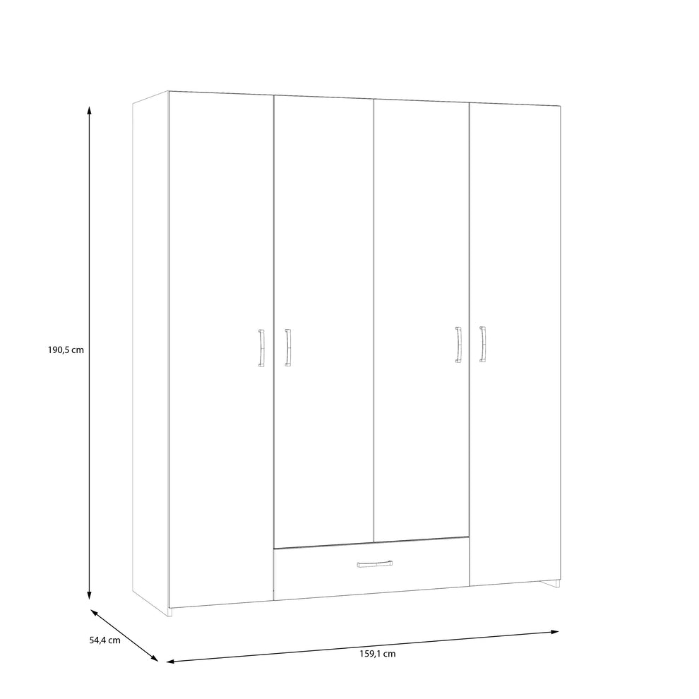 Dulap 4 Usi Ecobest Alb Si Stejar Puccini, 159.1 Cm
