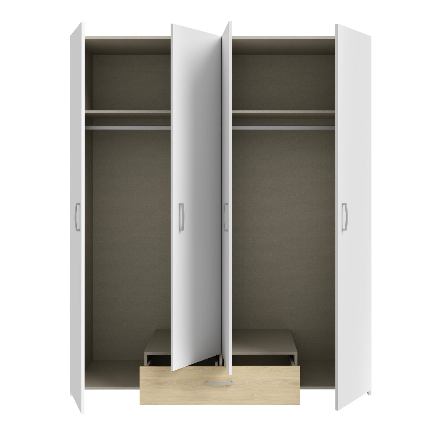 Dulap 4 Usi Ecobest Alb Si Stejar Puccini, 159.1 Cm