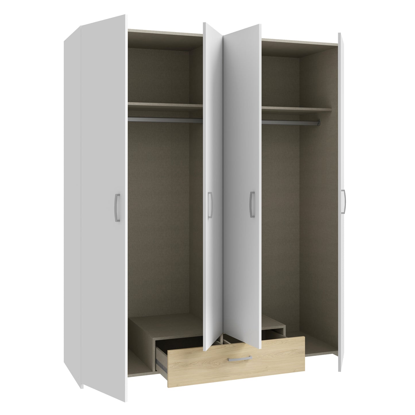 Dulap 4 Usi Ecobest Alb Si Stejar Puccini, 159.1 Cm
