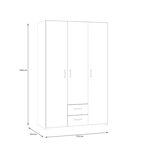 Dulap 3 Usi Ecobest Alb, 119.4 Cm