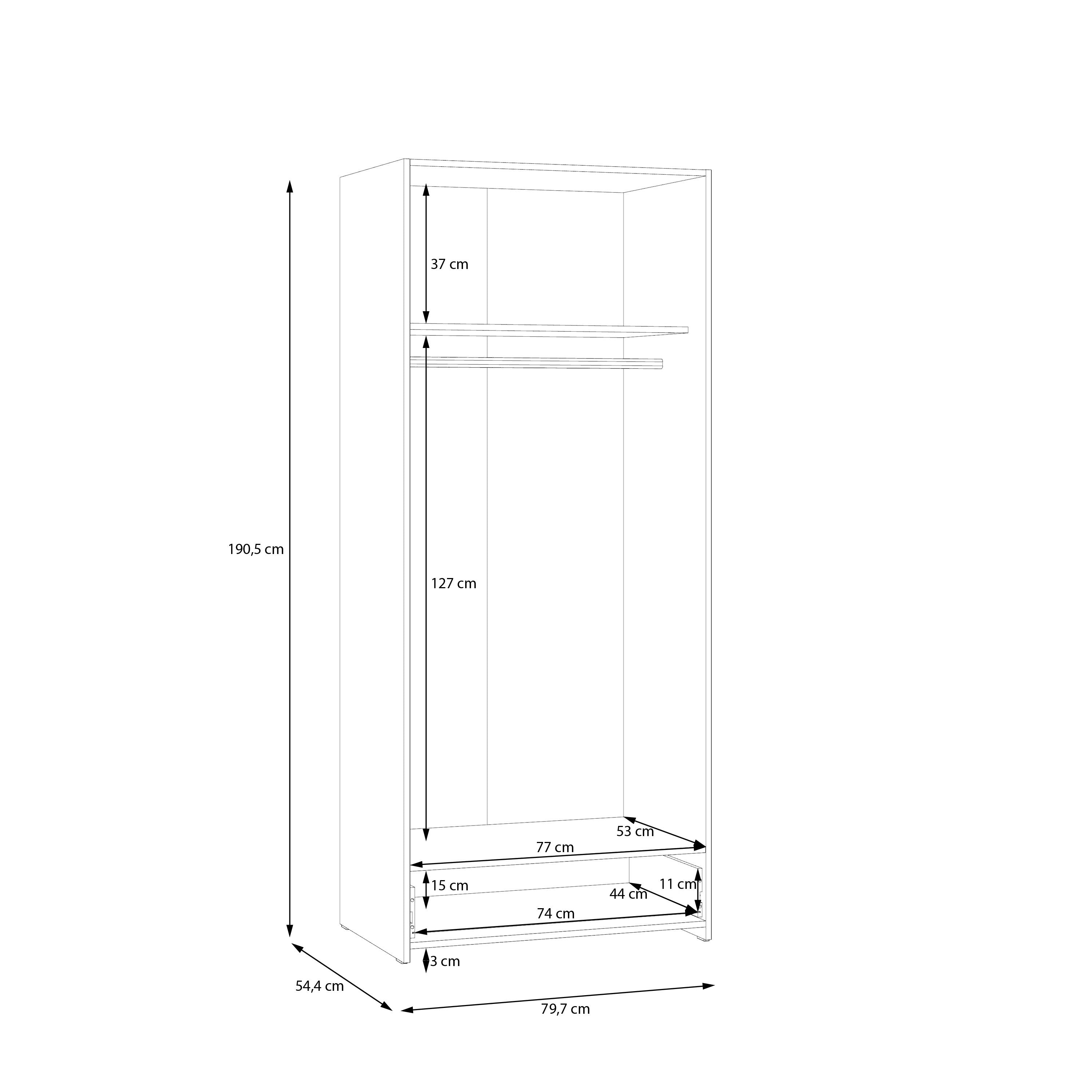 Dulap 2 Usi Si 1 Sertar Ecobest Alb Si Stejar Puccini, 79.7 Cm