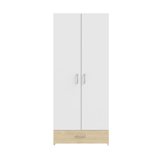 Dulap 2 Usi Si 1 Sertar Ecobest Alb Si Stejar Puccini, 79.7 Cm