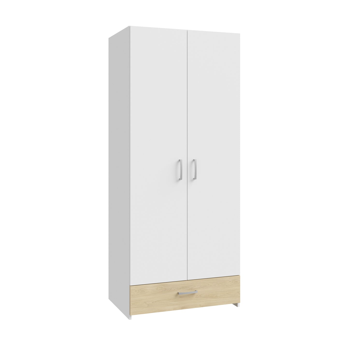 Dulap 2 Usi Si 1 Sertar Ecobest Alb Si Stejar Puccini, 79.7 Cm