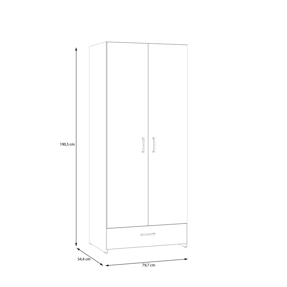 Dulap 2 Usi Si 1 Sertar  Ecobest Alb, 79.7 Cm