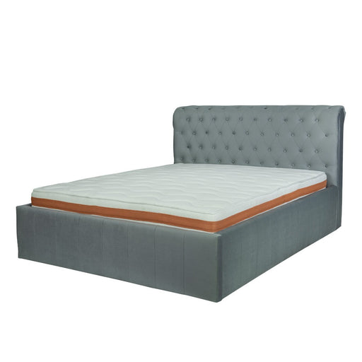 Pat Tapitat Paris, Dimensiune Saltea 140 x 200 Cm, Somiera Rabatabila, Gri Albastrui