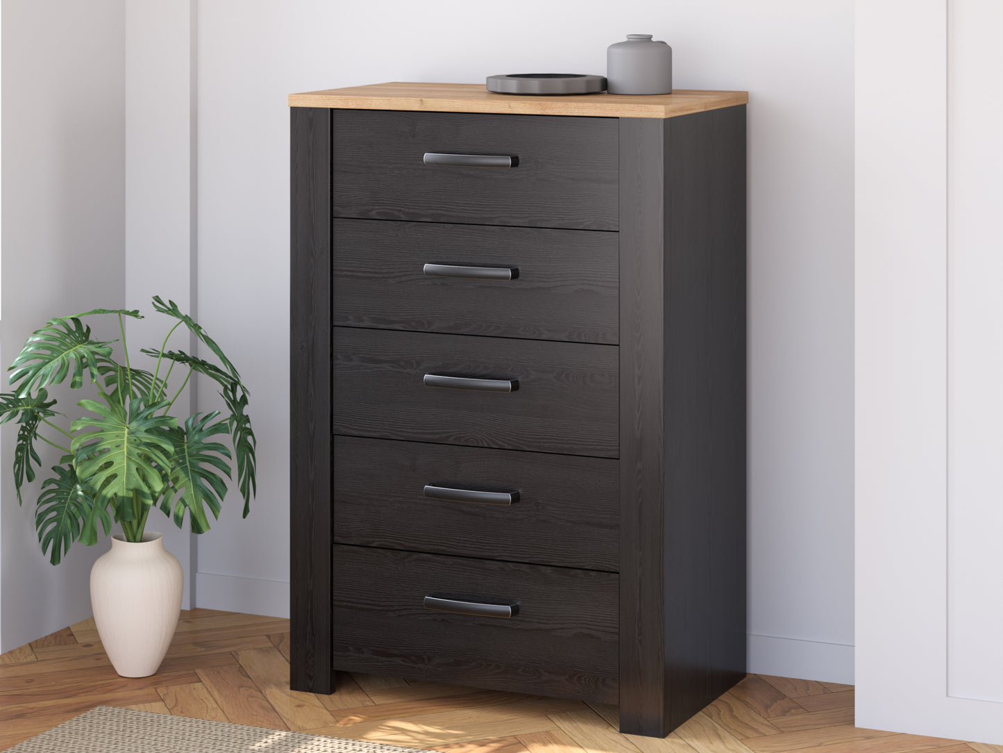 Comoda 5 Sertare  Blackhit, Stejar Riviera Si Stejar Cabezone, 71.7  Cm