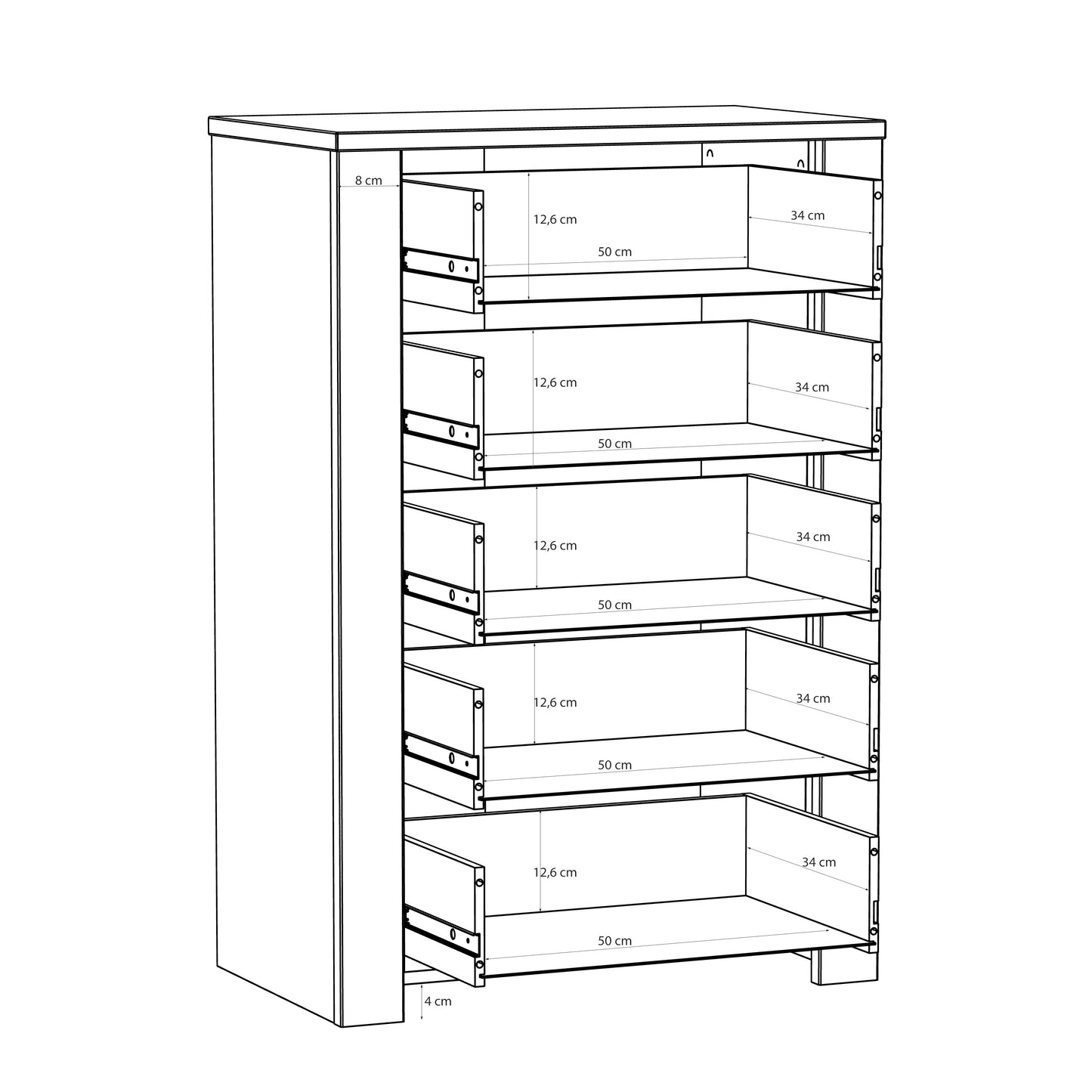 Comoda 5 Sertare  Blackhit, Stejar Riviera Si Stejar Cabezone, 71.7  Cm
