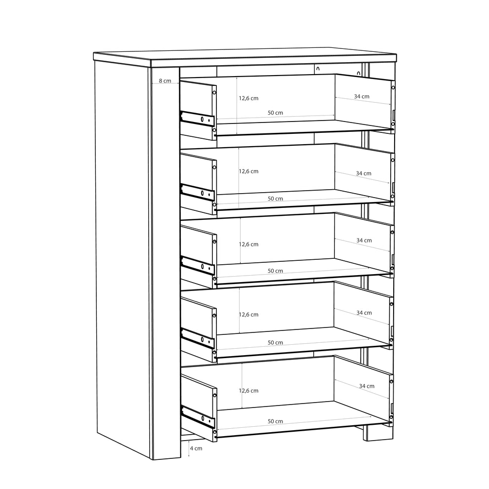 Comoda 5 Sertare  Blackhit, Stejar Riviera Si Stejar Cabezone, 71.7  Cm
