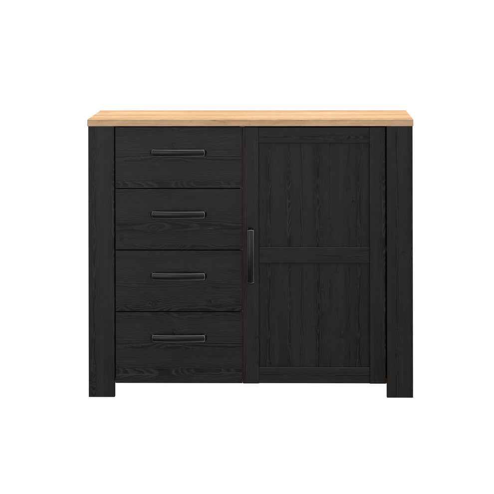 Comoda Cu 4 Sertare Si 1Usa Blackhit, Stejar Riviera Si Stejar Cabezone, 101.4 Cm