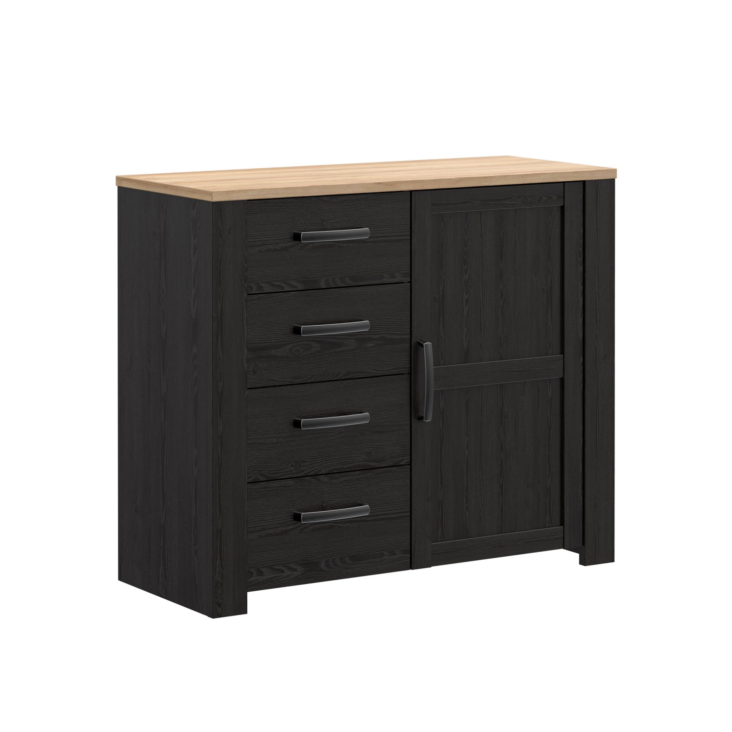 Comoda Cu 4 Sertare Si 1Usa Blackhit, Stejar Riviera Si Stejar Cabezone, 101.4 Cm