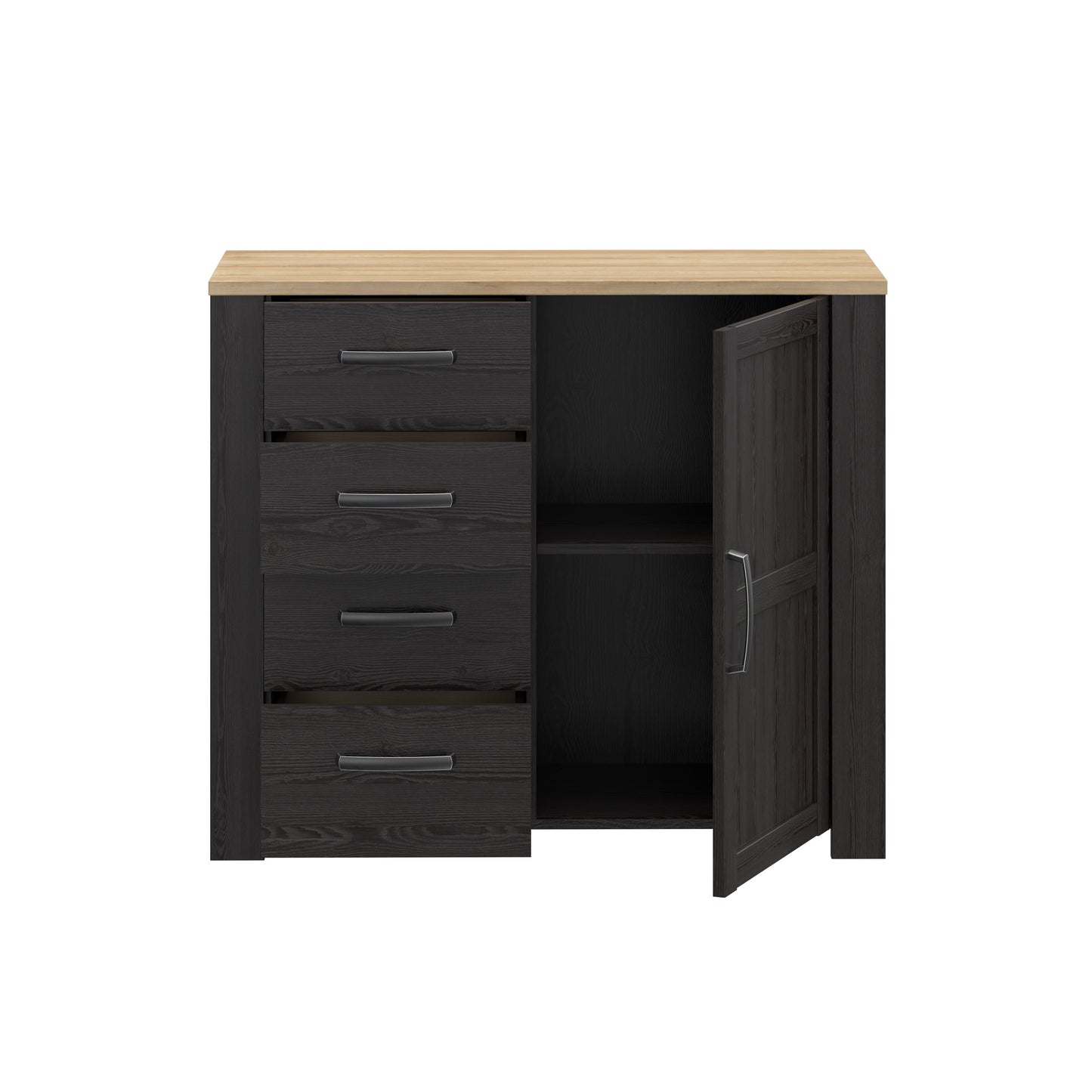 Comoda Cu 4 Sertare Si 1Usa Blackhit, Stejar Riviera Si Stejar Cabezone, 101.4 Cm