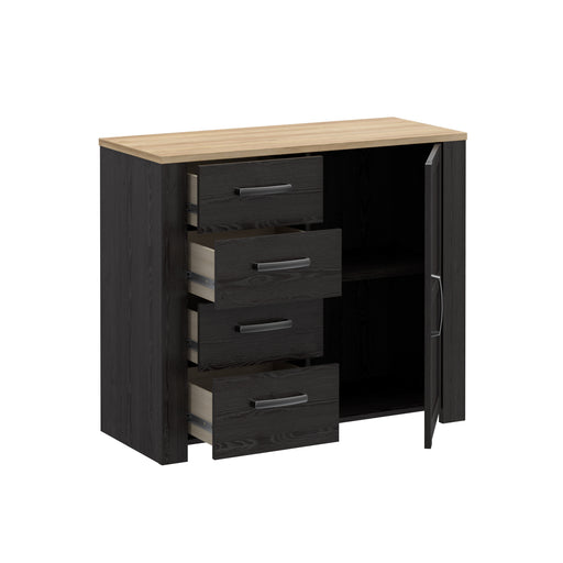 Comoda Cu 4 Sertare Si 1Usa Blackhit, Stejar Riviera Si Stejar Cabezone, 101.4 Cm