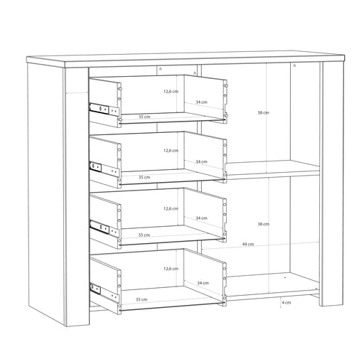 Comoda Cu 4 Sertare Si 1Usa Blackhit, Stejar Riviera Si Stejar Cabezone, 101.4 Cm