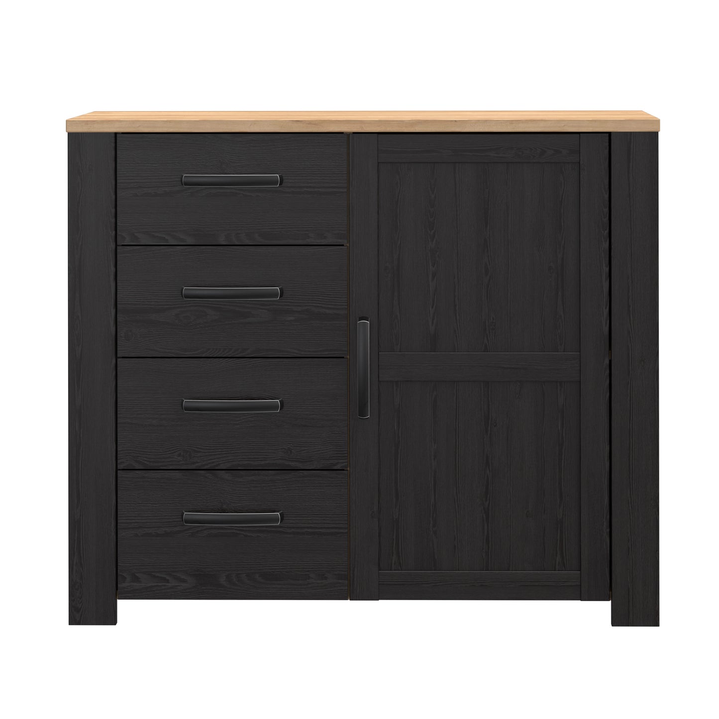 Comoda Cu 4 Sertare Si 1Usa Blackhit, Stejar Riviera Si Stejar Cabezone, 101.4 Cm