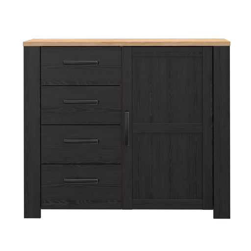 Comoda Cu 4 Sertare Si 1Usa Blackhit, Stejar Riviera Si Stejar Cabezone, 101.4 Cm