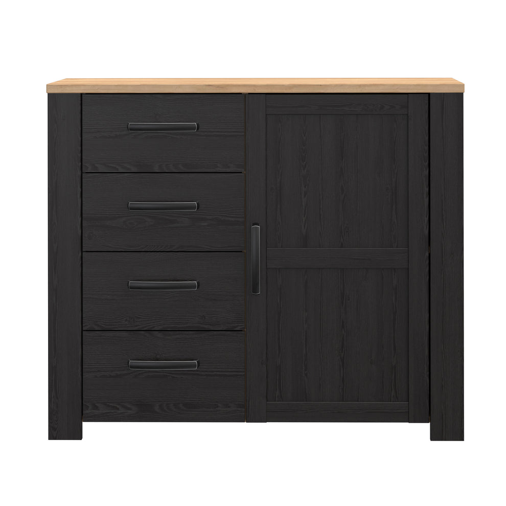 Comoda Cu 4 Sertare Si 1Usa Blackhit, Stejar Riviera Si Stejar Cabezone, 101.4 Cm
