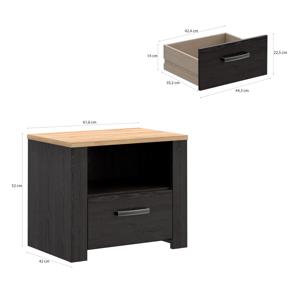 Noptiera Cu 1 Sertar Blackhit, Stejar Riviera Si Stejar Cabezone, 61.6  Cm