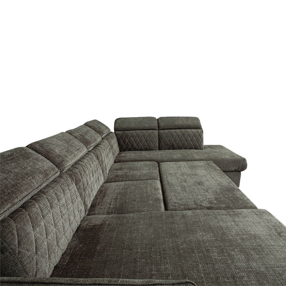 Coltar U Extensibil Tiago, Dreapta, 6 Locuri, Tetiere Reglabile, Maro Cremona 330 Cm