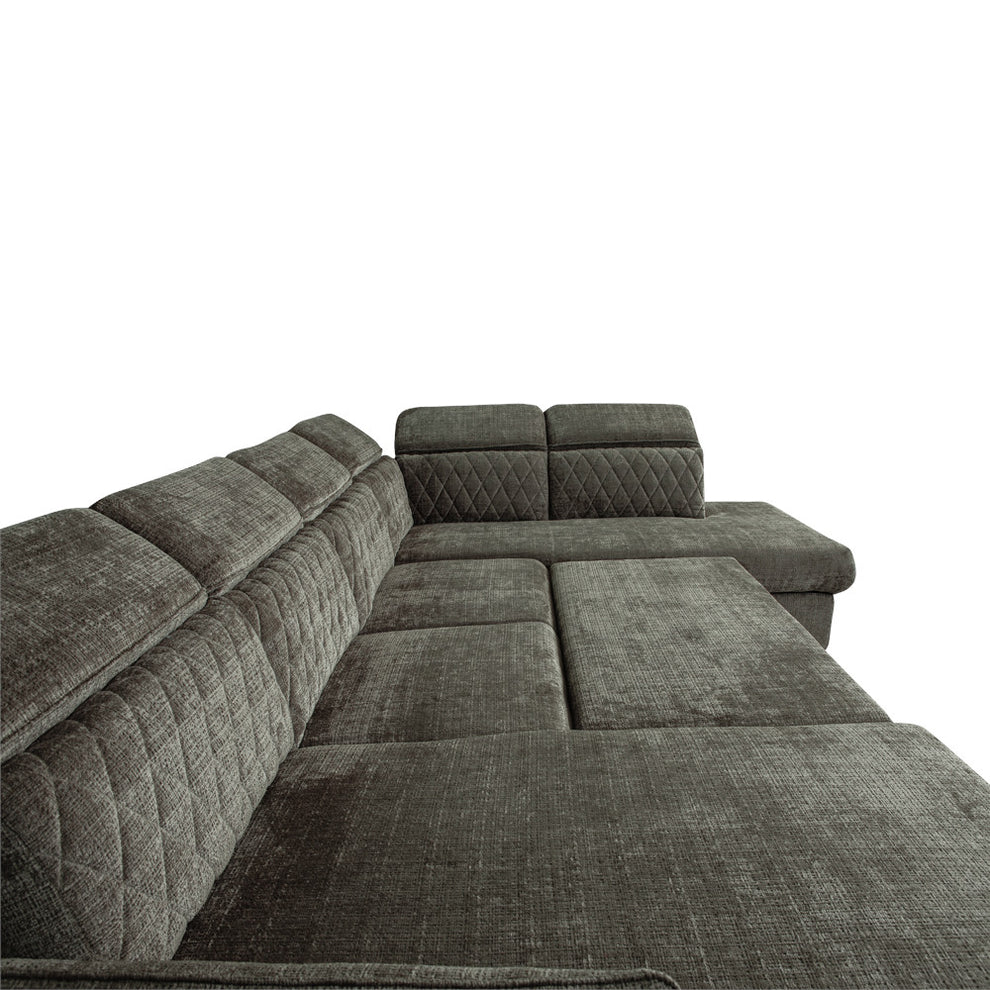 Coltar U Extensibil Tiago, Dreapta, 6 Locuri, Tetiere Reglabile, Maro Cremona 330 Cm