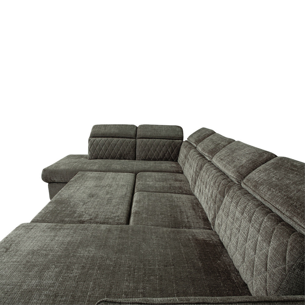 Coltar U Extensibil Tiago, Stanga, 6 Locuri, Tetiere Reglabile, Maro Cremona, 330 Cm