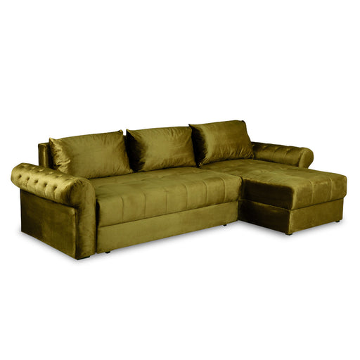 Coltar Extensibil Dreapta Trendy, 5 Locuri, Lada Depozitare, Verde, 275 Cm