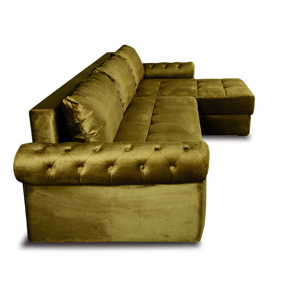 Coltar Extensibil Dreapta Trendy, 5 Locuri, Lada Depozitare, Verde, 275 Cm