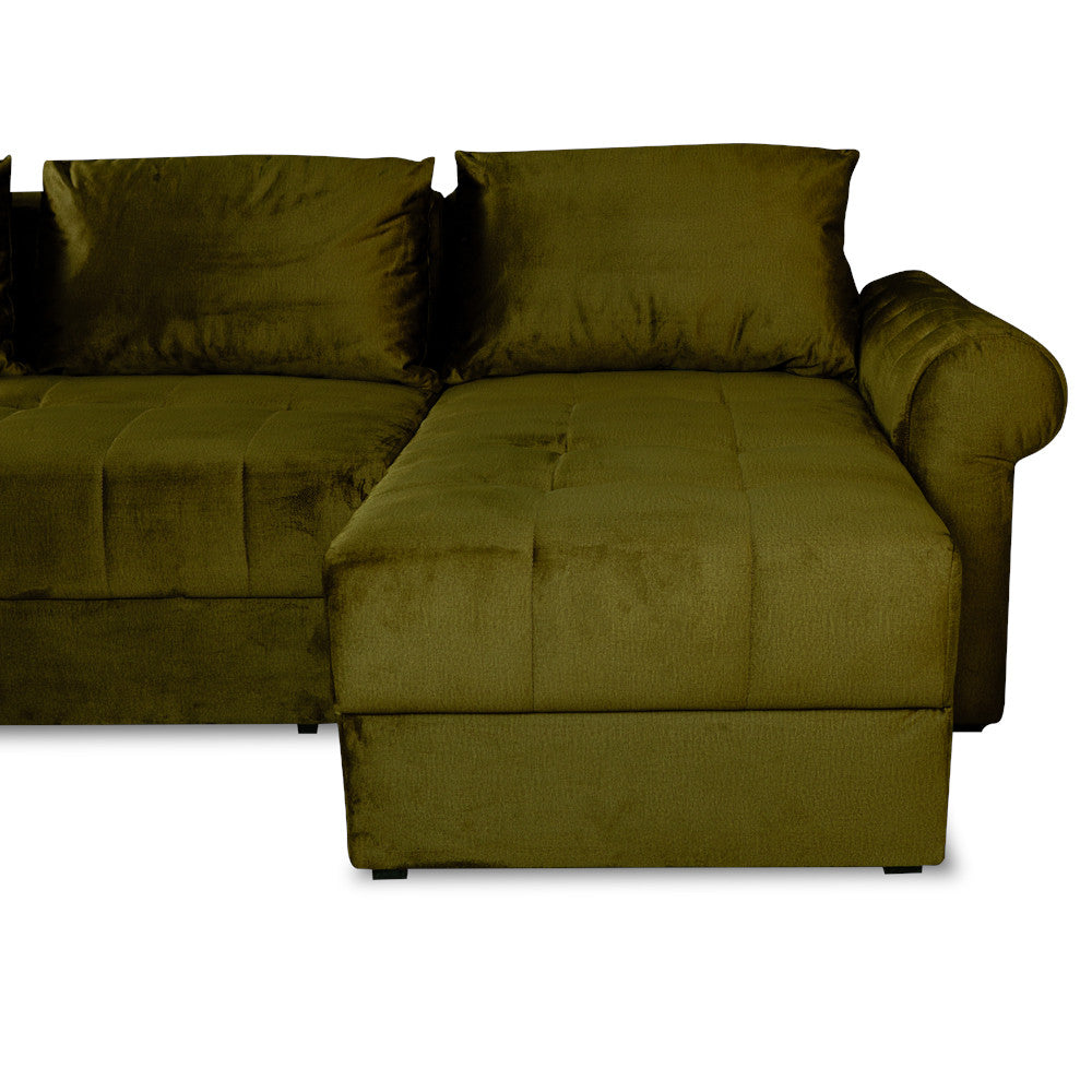 Coltar Extensibil Dreapta Trendy, 5 Locuri, Lada Depozitare, Verde, 275 Cm
