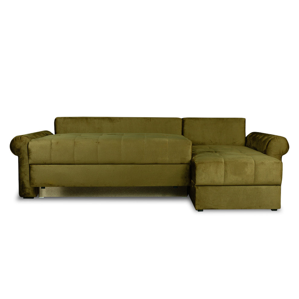 Coltar Extensibil Dreapta Trendy, 5 Locuri, Lada Depozitare, Verde, 275 Cm