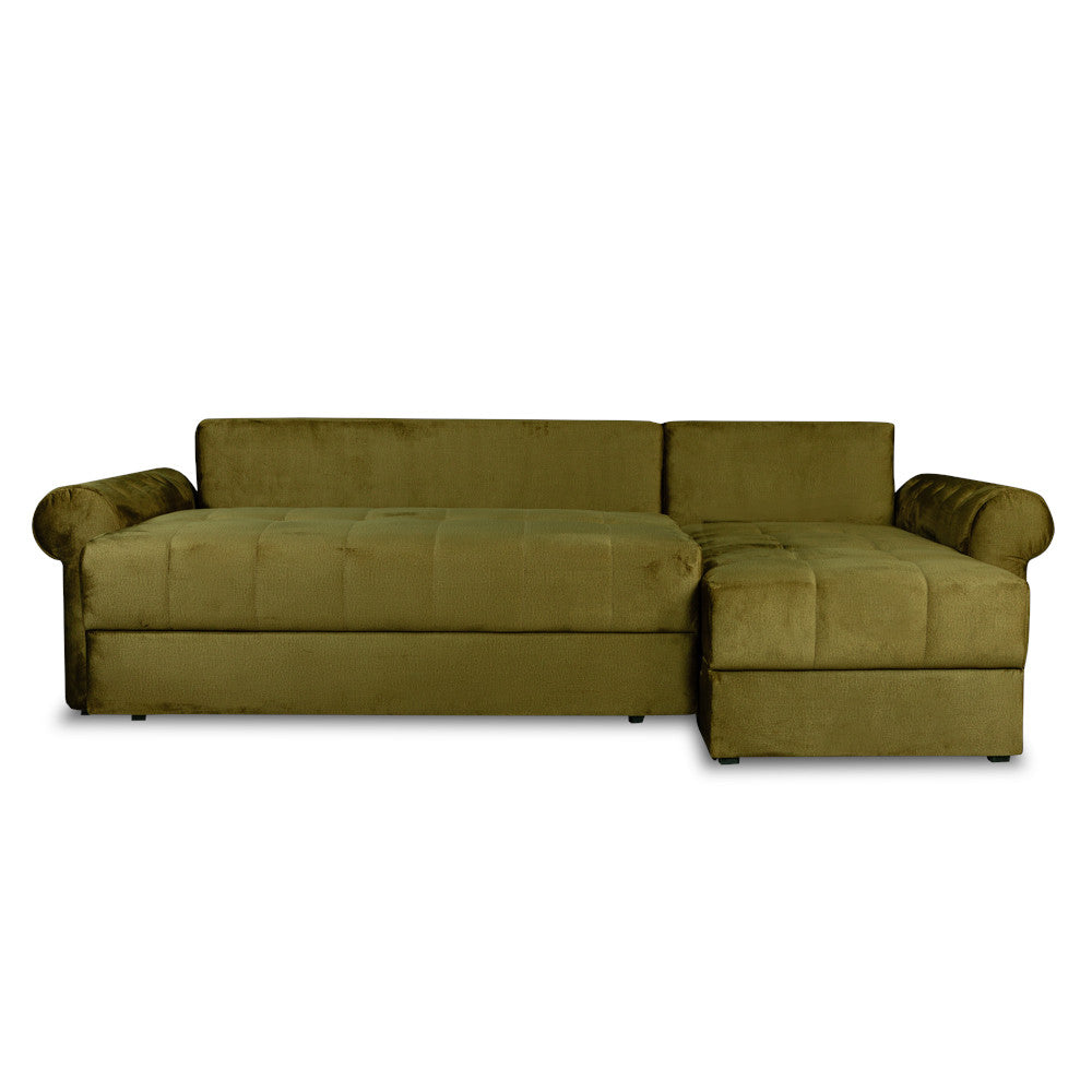 Coltar Extensibil Dreapta Trendy, 5 Locuri, Lada Depozitare, Verde, 275 Cm
