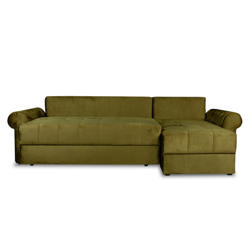 Coltar Extensibil Dreapta Trendy, 5 Locuri, Lada Depozitare, Verde, 275 Cm